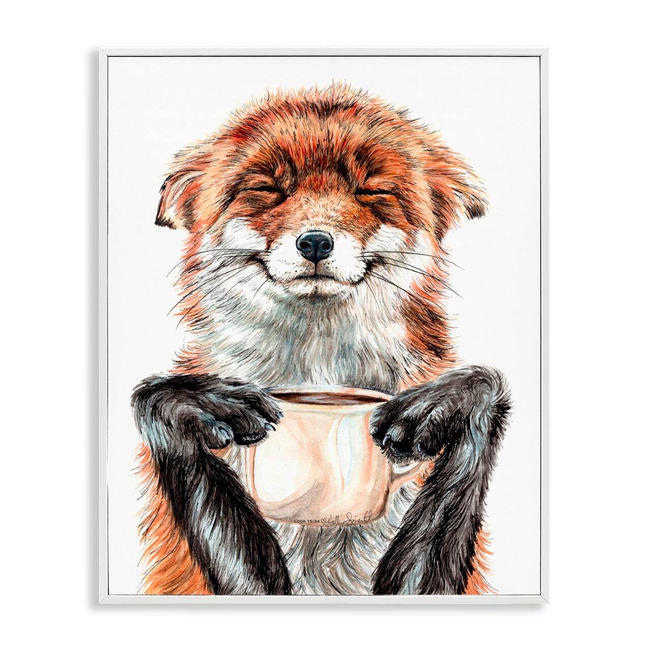 Stupell Industries Happy Fox with Coffee Framed Giclee Art